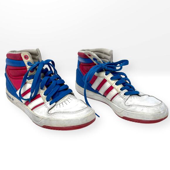 00s ADIDAS Vintage White Blue Court With Attitude High Top Sneaker Mens 6.5 - Picture 3 of 9